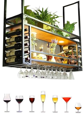 Estante de metal vintage para colgar copas de vino y botellas, para bar, restaurante, 90 cm de altura
