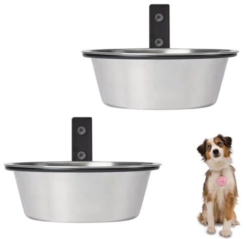 Lot de 2 Gamelle Murale pour Chien, en Acier Inoxydable à Suspendre, mangeoire surélevée Pliable pour Nourriture et Eau pour Animal Domestique, Chat, Lapin d'Inde (21,5 x 7 cm)