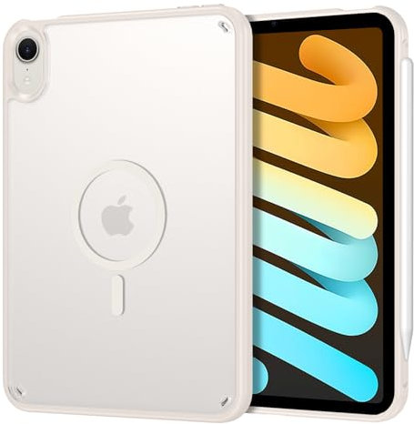 GUAGUA Étui de protection pour iPad mini 7 2024 (A17 Pro), iPad mini 6 2021 (6ème génération) - Compatible avec MagSafe - Mat - Translucide - Fin - Résistant aux chocs - Magnétique - Gris clair/gris