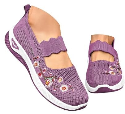 Cool Stuff Under 10 pounds Ladies Trainers Slip on Wedge Shoes Casual Wide Fit Walking Sneakers Breathable Mesh Orthopedic Shoe Comfortable Non Slip Soft Sole Running Trainer Purple 5.5