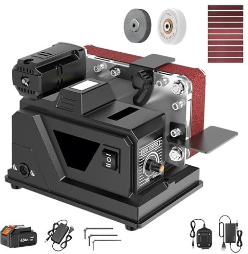 AXGCAA Electric Belt Sander, 180W Mini Bench Polisher with Stepless Speed Knob, Portable Belt Grinder with Adjustable Dual Bracket, Forward and Reverse Switch, for Wood, Metal, Craft, DIY Projects