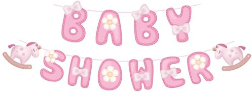 Baby Shower Girlande, Baby Shower Deko Girl, Rosa Buchstaben mit Blumen, Rocking Horse Dekoration
