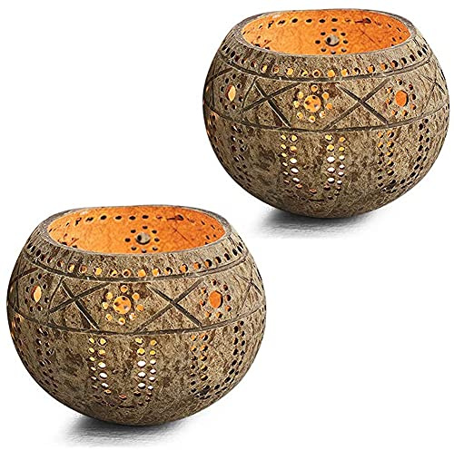 Nihcora Kerze Kokosnuss Schale,Kerzen Halter,Hand Gefertigter Kokosnuss Schalen Kerzen Halter für Teelicht Kleine SäUle,Aufbewahrungs Schale