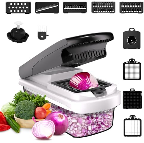 13-in-1 Vegetable Chopper, Mandoline Vegetable Slicer & Onion Chopper Set, Multi-Functional Vegetable Cutter, Manual Food Chopper and Dicer for Salad, Potato, Cheese, Kitchen Tools & Gadgets