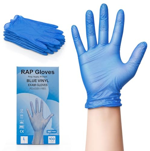 Blue Vinyl Disposable Gloves Large Pack of 100 for Assembly and Hygiene | Powder free latex free handwear, smooth fit, single use, for automotive work, crafting, industrial and daily tasks
