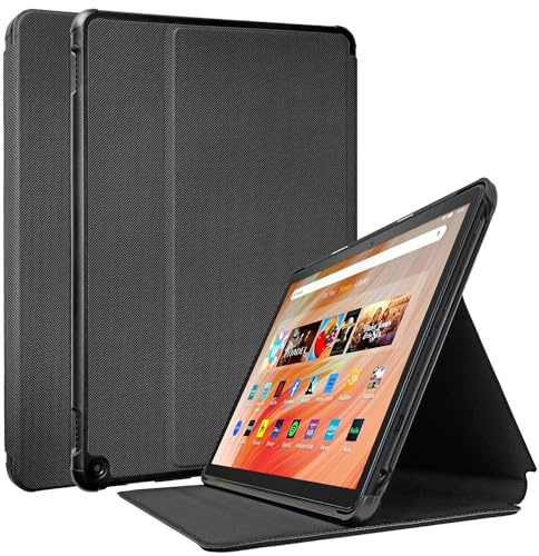 TOKILO Étui pour tablette Fire HD 10 (13ème génération, 2023), étui en cuir synthétique souple, support pour tablette LG 10, ne convient pas pour Fire HD 10 2021, noir foncé