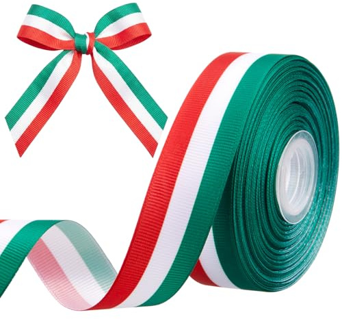 Gulfmew Grün Weiß Rot Band Italienisch Flagge Nationalband Medaille Schleifenband Gestreift Geschenkband Dekoband Stoffband für WM EM Nationalfeiertage (Italien, 2,5 cm x 22,8 m, Ripsband)