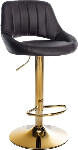 CLP Barhocker höhenverstellbar mit Lehne Milet, Barstuhl gepolstert Kunstleder, Tresenstuhl mit Metallgestell drehbar, Farbe:braun, Gestell Farbe:Gold