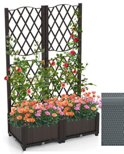 COSTWAY Maceta Elevada con Enrejado, Maceta para vides Verdura Hierbas Aromáticas, Maceta Elevada de Exterior con Auto Irrigación y Hoyos de Drenaje, para Jardín Patio Balcón (81 x 40 123 cm)