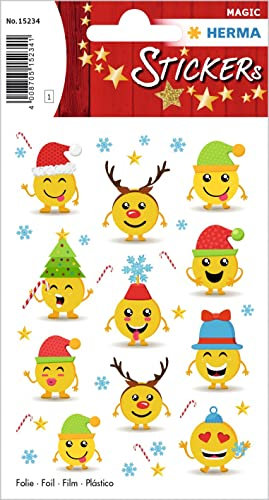 HERMA 15234 Aufkleber Smiley klein, 11 Stück, Belohnung Sticker mit lustigen Emoji Gesicht Motiv, Kinder Etiketten für Weihnachten Nikolaus Winter Scrapbooking Geburtstag Dekoration Briefe DIY Basteln