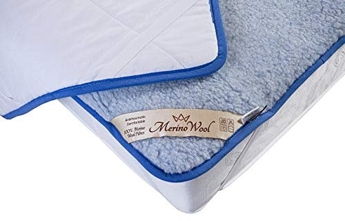 BLEU* Unterbett Merino Wolle Unterbett Reversibel/Schurwolle / -Topper/Matratzen-Auflage/Schoner (70 x 140 cm)