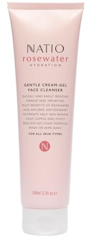 Natio Australia Hydratation à l'Eau de Rose Gel-Crème Doux pour le Visage - Nettoyant à l'Eau de Rose - Nettoyant Visage de Voyage - 100 ml