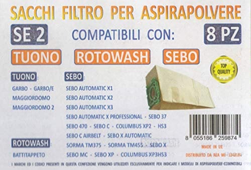 MFSE2 CONF 8PZ Sacchi ROTOWASH SEBO Tuono Compatibile con I Modelli INDICATI nella Foto