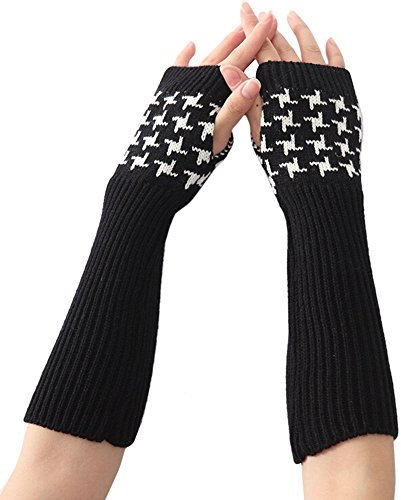 Amorar Damen Frauen Fingerlose Handschuhe Gestrickte Armstulpen Pulswärmer Armwärmer Muffs Winter Lang Handwärmer Fäustlinge Handstulpen Schwarz