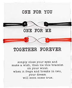 Friendship Infinity Red Black Cord Adjustable Bracelet on Card for Two