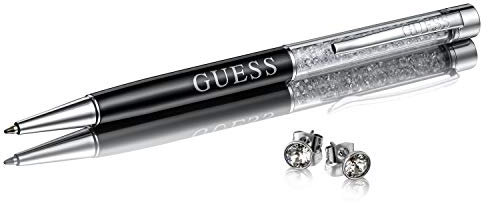 Guess Ballpoint Pen with Ear Rings & Swarovski Crystals Geschenk-Set Ohrstecker Ohrringe Kugelschreiber aus Edelstahl mit Kristall-Steinen UBT01062