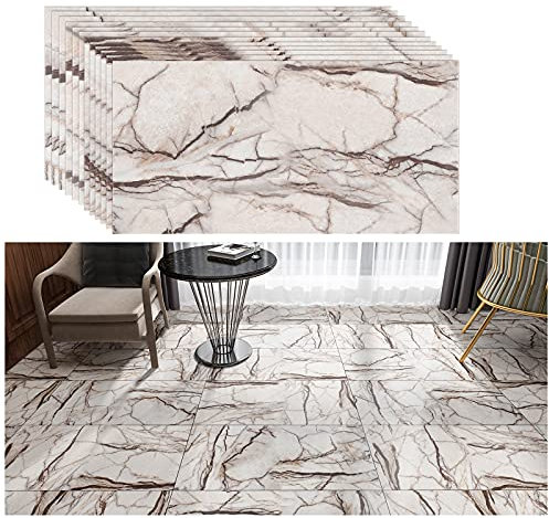 VEELIKE Decorativo Della Prova di Olio Delle Mattonelle del PVC Adesivi per Pavimenti in Vinile da Bagno Impermeabili Autoadesivo del Pavimento Della Cucina Facile da Usare 12 Pezzi 60cm x 30cm