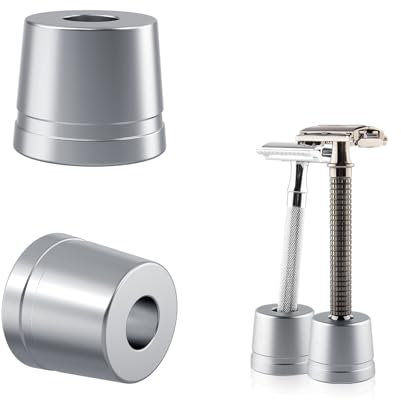 Linkidea Rasierhobel-Ständer für Herren, Aluminiumlegierung, manueller Rasierer-Halter für Badezimmer-Arbeitsplatten (Silbergrau), 2 Stück
