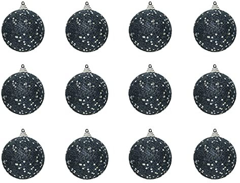 Decoris Weihnachtskugeln Kunststoff mit Glitzer 8cm x 12 Stück bruchsicher Motiv Christbaumkugeln Nachtblau
