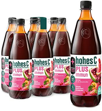 hohes C PLUS Immun (6 x 1l), 100% Saft, Traube, Cranberry, Grapefruit, Vitamin C, PLUS an Zink, ohne Zuckerzusatz, vegan, mit recyceltem PET