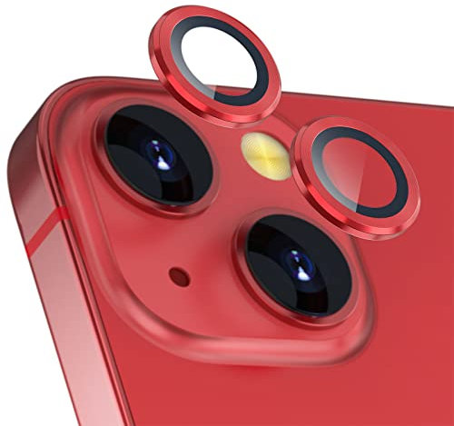 imluckies Kameralinsenschutz, kompatibel mit iPhone 13/13 Mini, Premium gehärtetes Glas, Kreisfolie, Aluminium-Legierung, volle Passform, Objektivring-Abdeckung, Rot [kratzfest] (2 Stück)