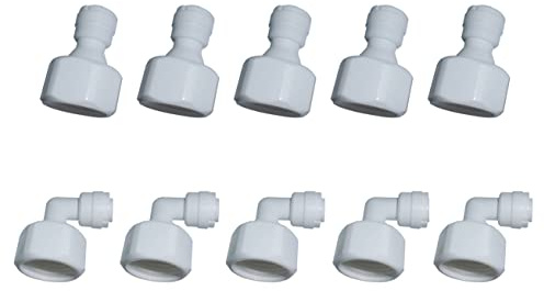 MALIDA Schnellverbinder-Innengewinde-Adapter, Winkel- und gerade Kombination, 1/2-Zoll-Gewinde x 1/4-Zoll-Rohr-OD Push-to-Connect-Armaturen, für Wasserfilter-Reinigungssysteme, 10 Stück