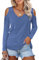 Beluring Womens off Shoulder Tops Casual V Neck Long Sleeve Blouses Shirts Blue Size 12 14