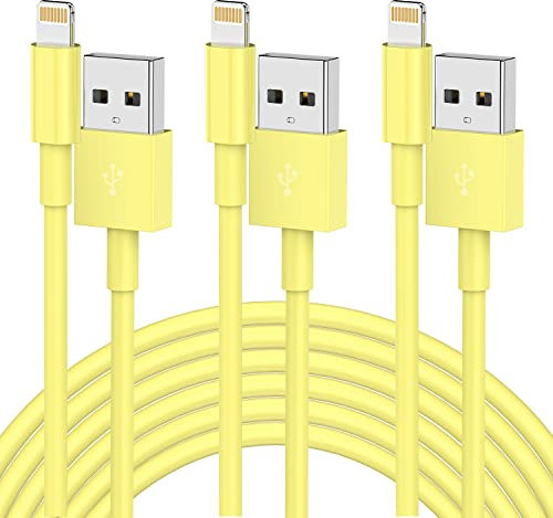 iPhone Charger Cable 6 Ft [Apple MFI Certified], 3Pack 6 Feet Long USB to Lightning Cable, Apple Charging Power Cord 6 Foot for iPhone 14 13 12 11 Pro Max Mini XR X 9 8 7Plus 6 6s ipad-Yellow