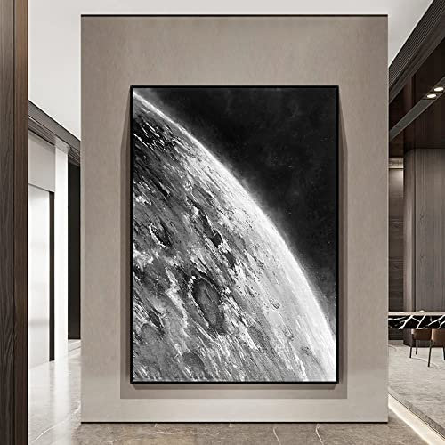 Acrylbilder, handgemalt auf Leinwand, Textur 3D-Mondoberfläche, schwarz-weiß, geheimnisvolle, dicke Messermalerei, Retro / Abstrakter moderner Luxus / für Familienwand, Wohnzimmer, Esszimmer, Zuh