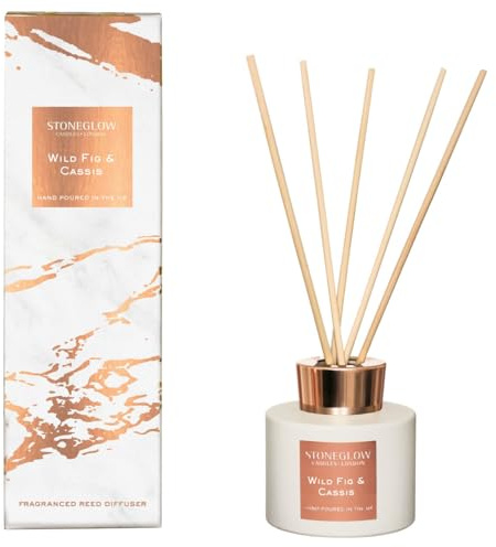 Stoneglow Luna Collection Wild Fig & Cassis Scented Reed Diffuser 120ml – Fig, Cassis & Amber Fragrance, Lasts 10 Weeks, 12 Rattan Reed Diffuser Sticks, Refillable & Reusable Air Freshener Premium