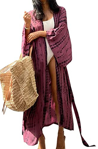 LikeJump Damen Kimono Knielänge Strandkleid Lang Sommerkleid Bikini Cover Up