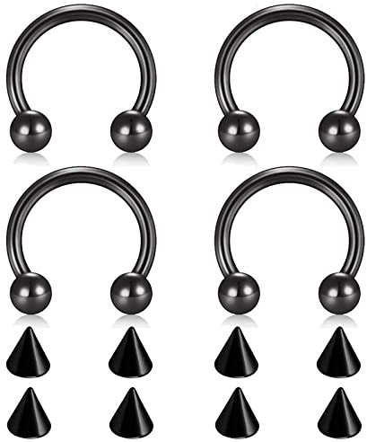 KnSam 1.2mm Nase Stud Set, U Hufeisen Barbell Kegel Ersatz Schwarz Segmentring Clicker für Damen in Edelstahl, Ohr Piercing Köperschmuck, 4pcs