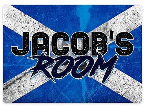 Personalised Scotland Flag Door Plaque Christmas and Birthday Gift Ideas For Kids Autumn Football Tournament Bedroom Door Decoration At Andrews Cross, 203mm x 152mm, White