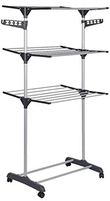 IXART Wäscheständer Dreischicht verstellbare Kleidung Pferdetrockner Edelstahl Doppelpfosten Wäsche Hängende Trocknung Wäscheständer Drying Rack/Clothes Drying Rack (Color : 01)