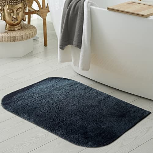 Designer Badezimmer Duschvorleger-Teppich mit abgerundeten Ecken • in schwarz, 60x100 cm