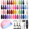 Modelones 28 Colors Gel Nail Kit With 48W UV Lamp, 45pcs Soak Off Pink Red Polish Manicure Set Gel Nail Starter Kit No Wipe Base & Top Coat Diy Home Nails Curing Gift For Women