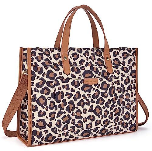 Missnine Sac fourre-tout en toile pour ordinateur portable de 15,6 - Sac à bandoulière décontracté pour voyage, bureau, école (imprimé léopard)