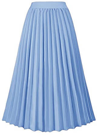 GOLDSTITCH Damen Hohe Taille Faltenrock A Linie Swing Midi Rock, Blau, Groß