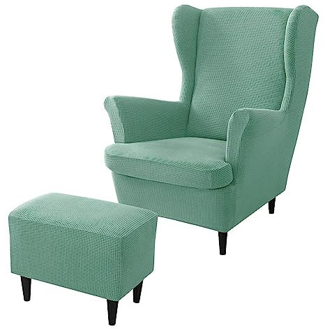 rackbone Ohrensesselbezüge, Ohrensessel-Bezug und Ottoman-Hocker-Bezug Sofabezug mit elastischem Band waschbarer Sessel-Schutzbezug für Wohnzimmer,5