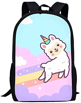 XVBCDFG Regenbogen Alpaka Rucksack Kawaii Rucksack für Mädchen Große Kapazität Leichte Schultasche Reise Casual Daypack Rucksack für Grundschule/Mittelschule, Alpaka 2, One size