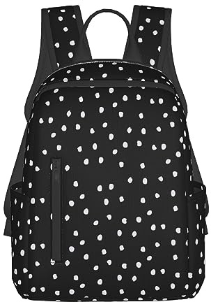 Schwarzer Marmor-Druck, einfacher und leichter Freizeit-Rucksack, modischer Reiserucksack für Herren und Damen, Schwarz mit weißen Punkten, Einheitsgröße, Rucksack, Rucksäcke