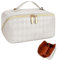 SAMSYOKI Reise Kosmetiktasche, Tragbare Make Up Tasche, Groß Kapazität Kosmetiktasche Damen, Wasserdichter PU-Leder Schminktasche Kulturtasche Mit Trennwand Tasche Organizer (Weiß)