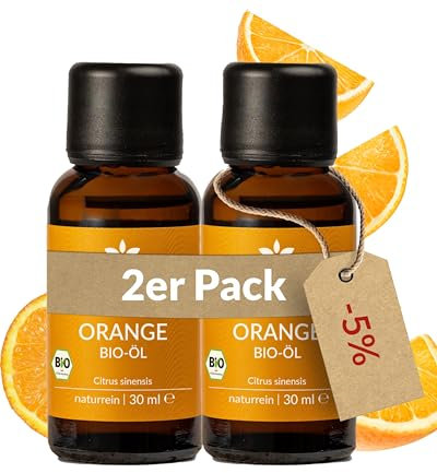 Heldengrün® BIO Orangenöl [100% NATURREIN] Kaltgepresst aus echten Orangen - Orangenöl zum Verzehr - Duftöl - Orange Oil 2 x 30 ml