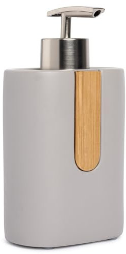 eleven - Stilvoller Seifenspender aus Beton in Hell-Grau mit Bambus (200ml) - Seifen-Spender Beton & Holz Design für Bad & Küche - Spülmittel-Spender für Spülbecken - Badezimmer Soap Dispenser