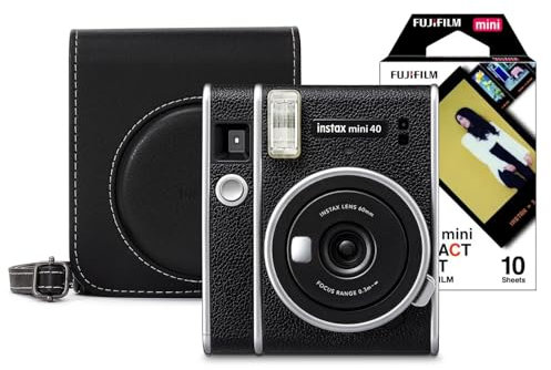 Fujifilm Instax Mini 40 Appareil Photo Instantané avec Feuille de Contact 10 Shot Film Déco et Étui - Noir