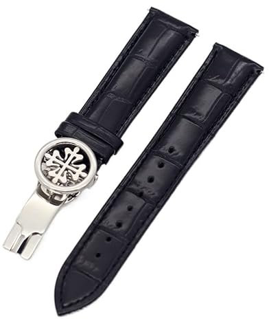 SIbeg Echtes Leder 19MM 20MM 22MM Uhrenarmbänder für Patek Philippe Wath-Bänder mit Faltschließe aus Edelstahl für Männer und Frauen