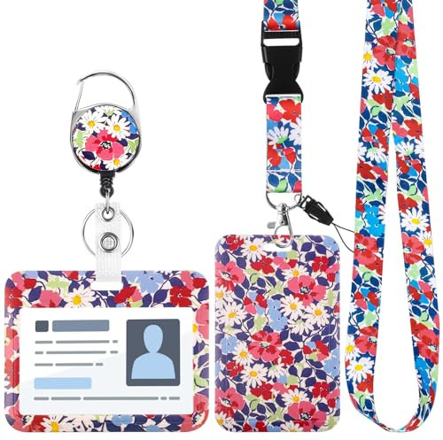 Porte Badge Tour de Cou avec 2 Pcs Porte-cartes, Porte Badge Enrouleur Cordon Tour de Cou avec Fermoir Mousqueton Pivotant pour Carte d'Identité, Carte Bancaire, Clé, Carte de Bus