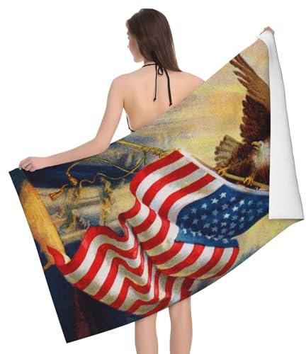 LAMAME Badetuch mit amerikanischer USA-Flagge, Adler, Kunstdruck, leicht, Strandtuch, tragbares Mikrofaser-Badetuch