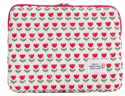 AMZLORD Computer-Tasche, niedliche Blumen-Laptop-Hülle, schützende, weich gepolsterte Computer-Tragetasche, Reißverschluss-Abdeckung, wasserabweisende Notebook-Tasche, kompatibel for 14-Zoll