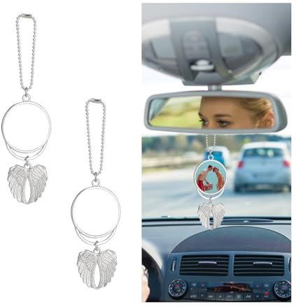 CGEAMDY 2 Stück Auto Spiegel Hängende Zubehör, Niedlicher Auto Rückspiegel Hängende Ornament, Engelsflügel Anhänger Fahrzeug Hängende Dekoration(Silber)